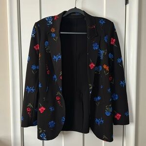 T Tahari Black Floral Scuba Blazer